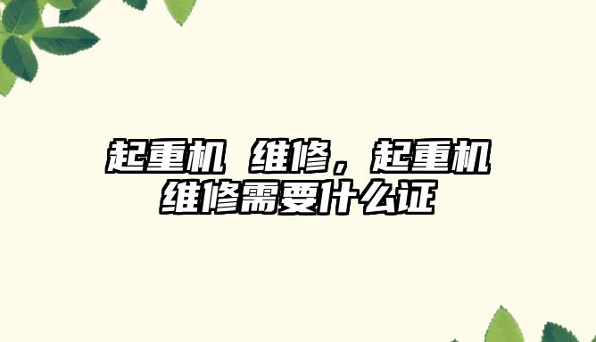 起重機(jī) 維修，起重機(jī)維修需要什么證